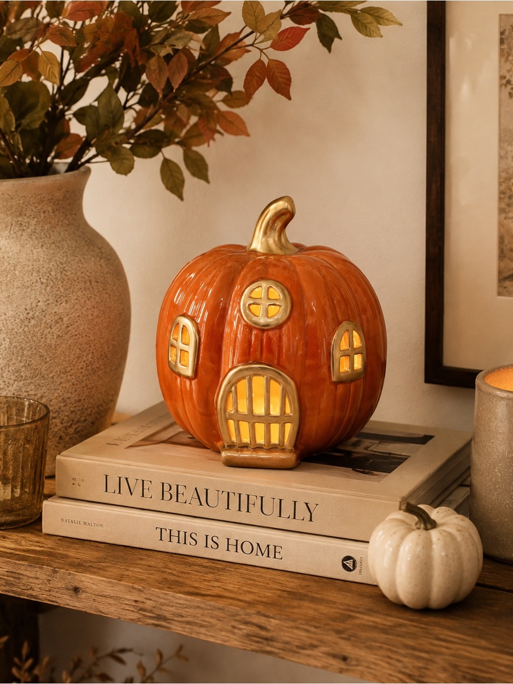 Target Bullseye Playground Light Up Ceramic Pumpkin House Orange Gold Fall